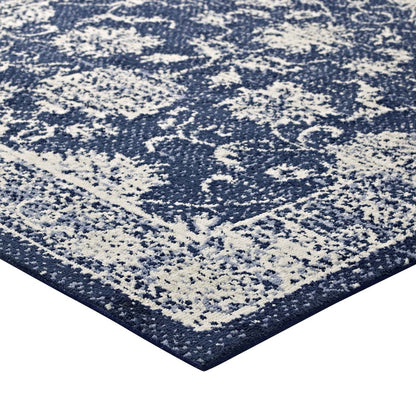 Kazia Distressed Floral Lattice 5x8 Area Rug, Fabric,  Multi Blue 14780