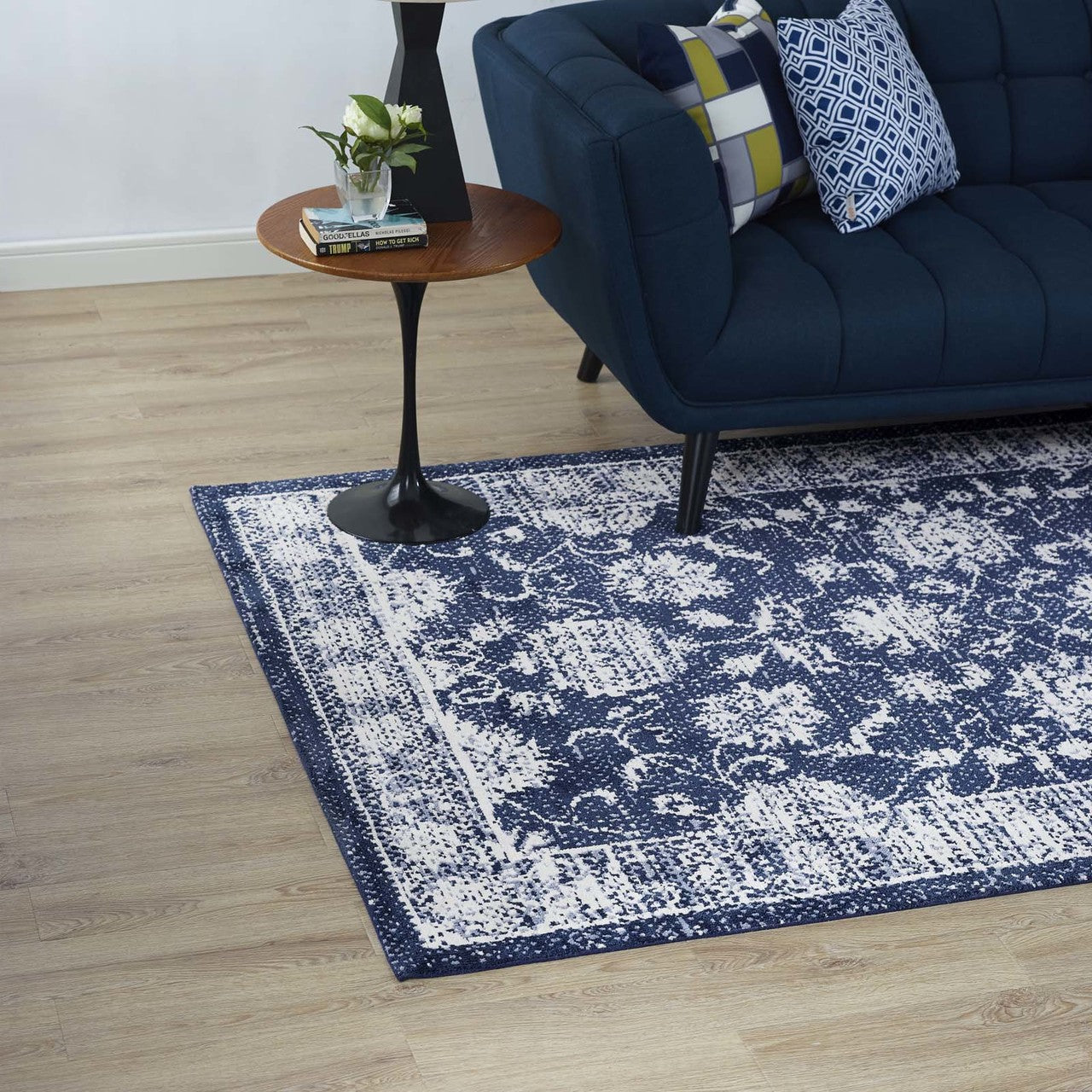 Kazia Distressed Floral Lattice 5x8 Area Rug, Fabric,  Multi Blue 14780