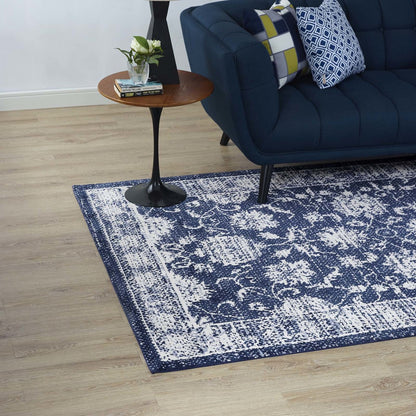 Kazia Distressed Floral Lattice 5x8 Area Rug, Fabric,  Multi Blue 14780