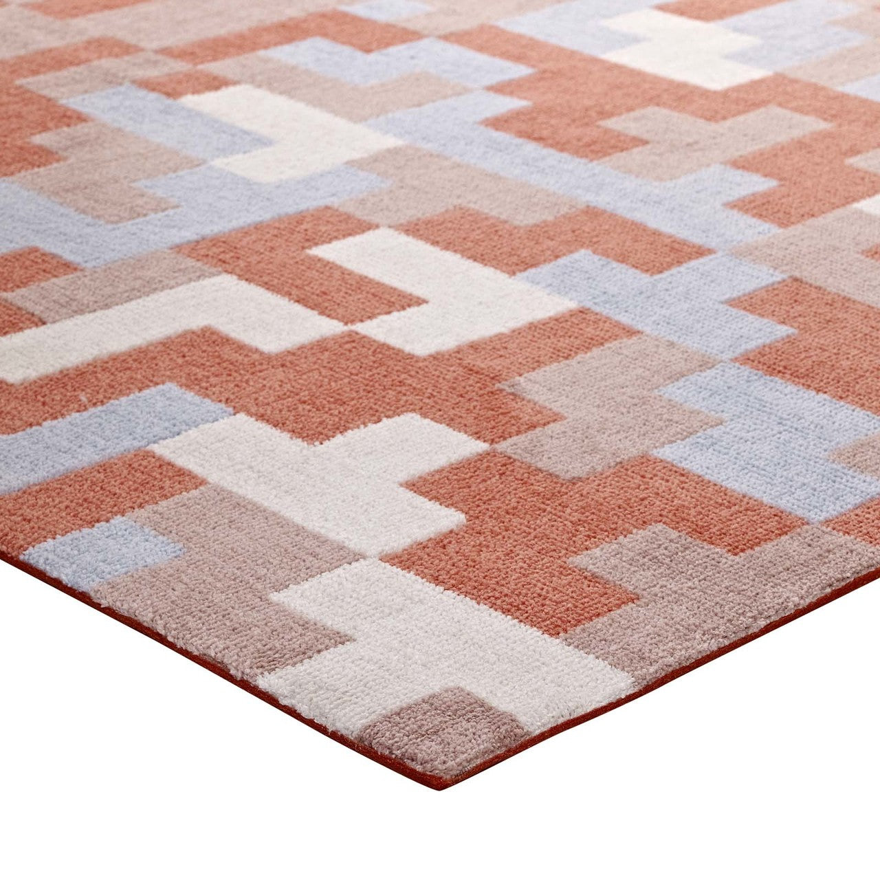 Andela Interlocking Block Mosaic 5x8 Area Rug, Fabric, Multi Orange 14784