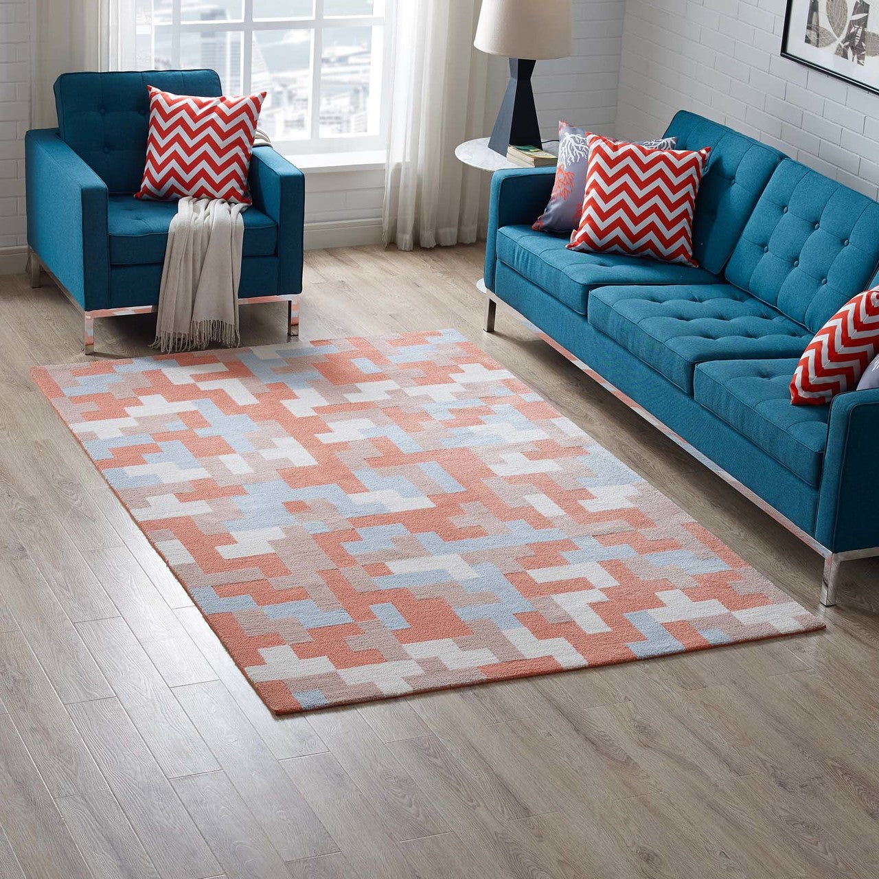 Andela Interlocking Block Mosaic 5x8 Area Rug, Fabric, Multi Orange 14784