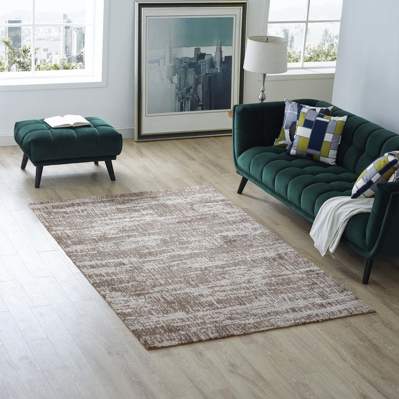 Darja Distressed Rustic Modern 5x8 Area Rug, Fabric, Multi Brown Tan 14790