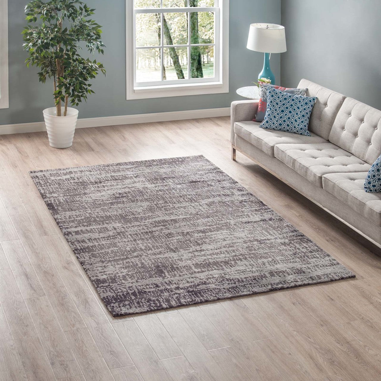 Darja Distressed Rustic Modern 5x8 Area Rug, Fabric, Multi Grey Gray 14792