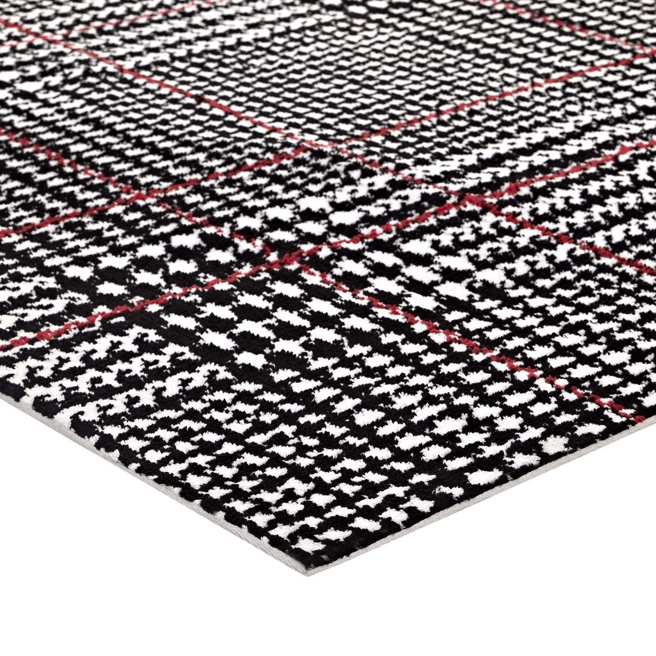 Kaja Abstract Plaid 5x8 Area Rug, Fabric, Multi Black 14794