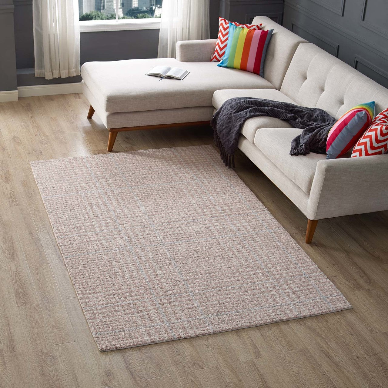 Kaja Abstract Plaid 5x8 Area Rug, Fabric, Multi Red 14796