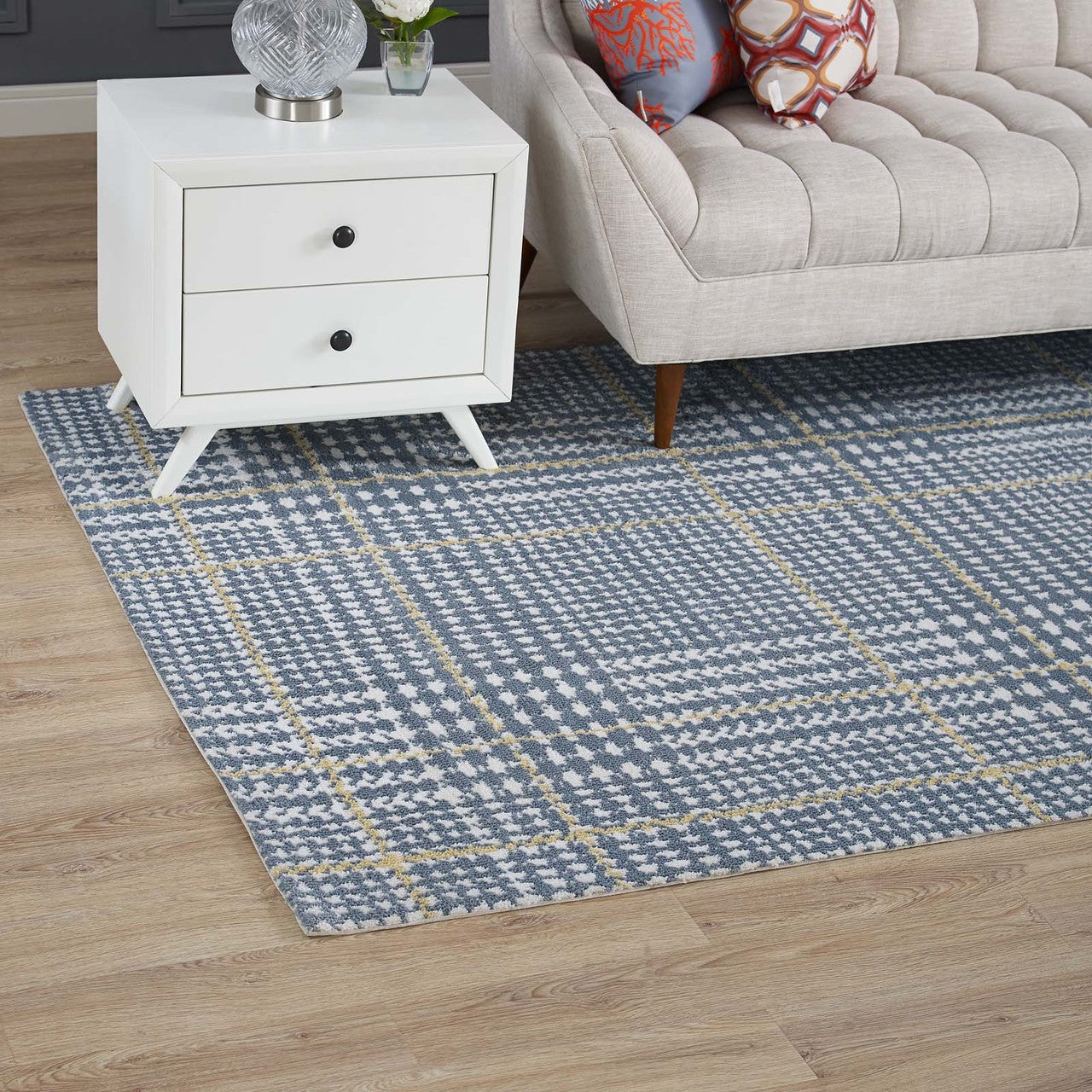 Kaja Abstract Plaid 8x10 Area Rug, Fabric, Multi Blue 14799