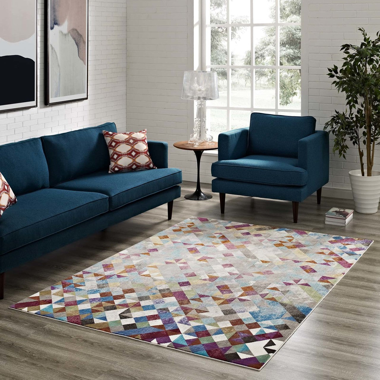 Lavendula Triangle Mosaic 4x6 Area Rug, Fabric, Multi Colorful 14803