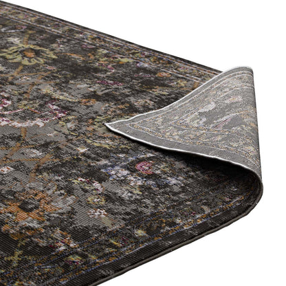 Minu Distressed Floral Lattice 4x6 Area Rug, Fabric,  Multi Black 14809