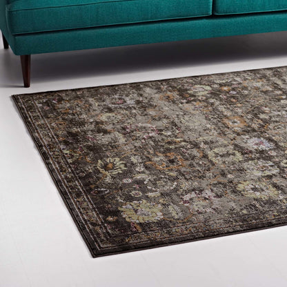 Minu Distressed Floral Lattice 4x6 Area Rug, Fabric,  Multi Black 14809