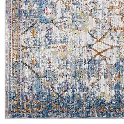 Minu Distressed Floral Lattice 4x6 Area Rug, Fabric,  Multi Blue 14812