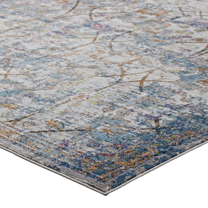 Minu Distressed Floral Lattice 8x10 Area Rug, Fabric,  Multi Blue 14814