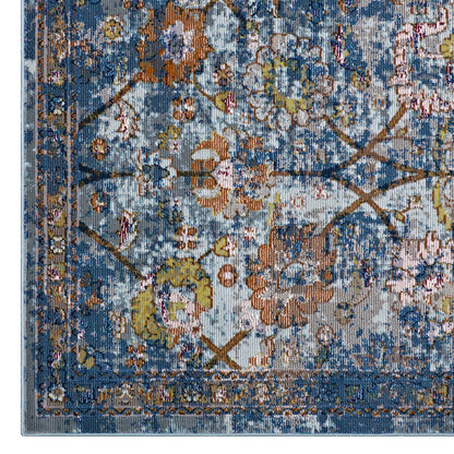 Minu Distressed Floral Lattice 8x10 Area Rug, Fabric,  Multi Blue 14817