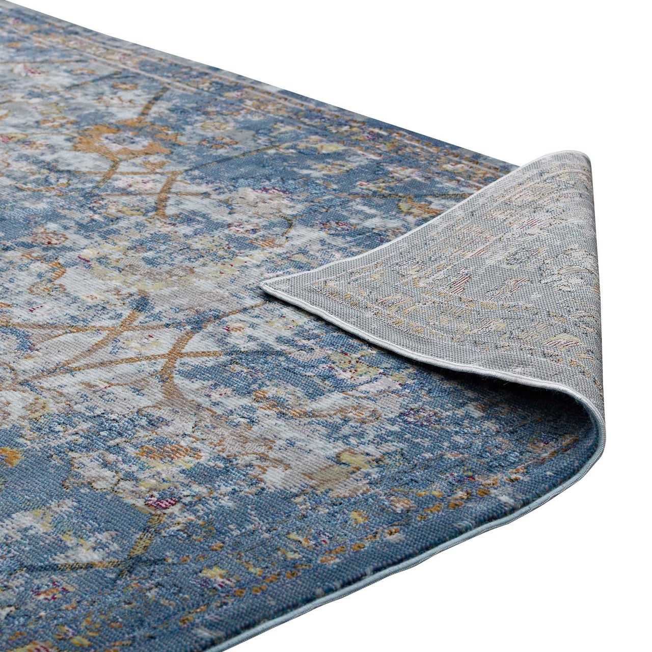Minu Distressed Floral Lattice 8x10 Area Rug, Fabric,  Multi Blue 14817