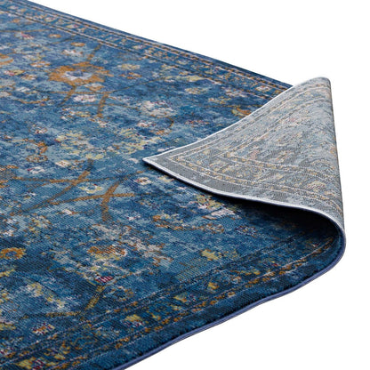 Minu Distressed Floral Lattice 4x6 Area Rug, Fabric,  Multi Blue 14818