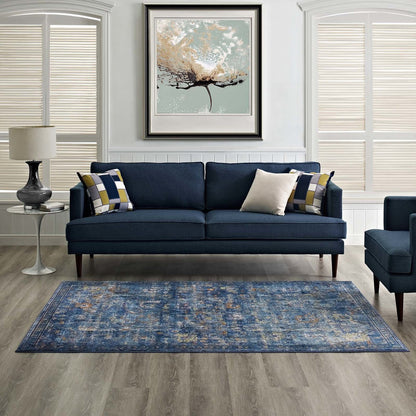 Minu Distressed Floral Lattice 5x8 Area Rug, Fabric,  Multi Blue 14819