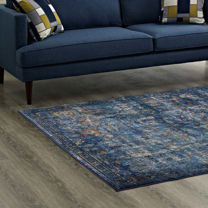 Minu Distressed Floral Lattice 8x10 Area Rug, Fabric,  Multi Blue 14820