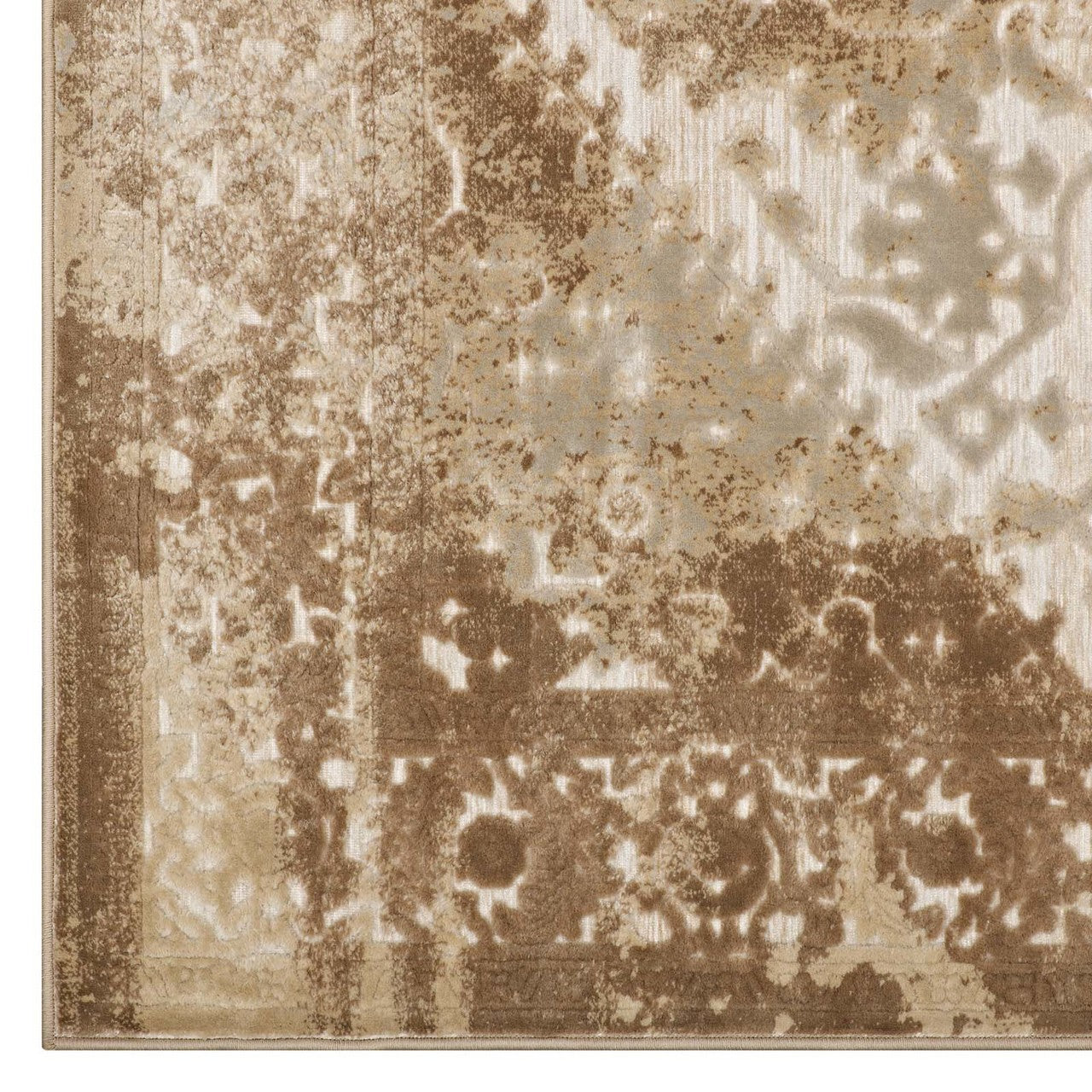 Rosina Distressed Persian Vintage Medallion 8x10 Area Rug, Fabric,  Brown Tan 14828