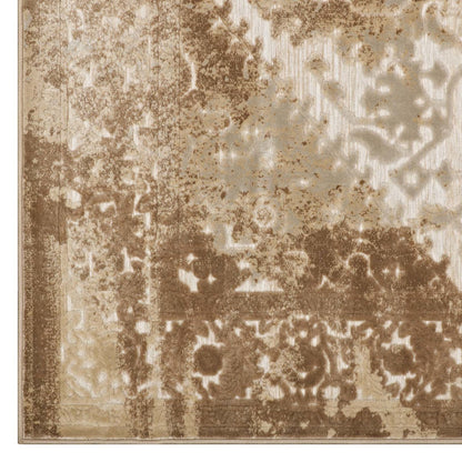 Rosina Distressed Persian Vintage Medallion 8x10 Area Rug, Fabric,  Brown Tan 14828