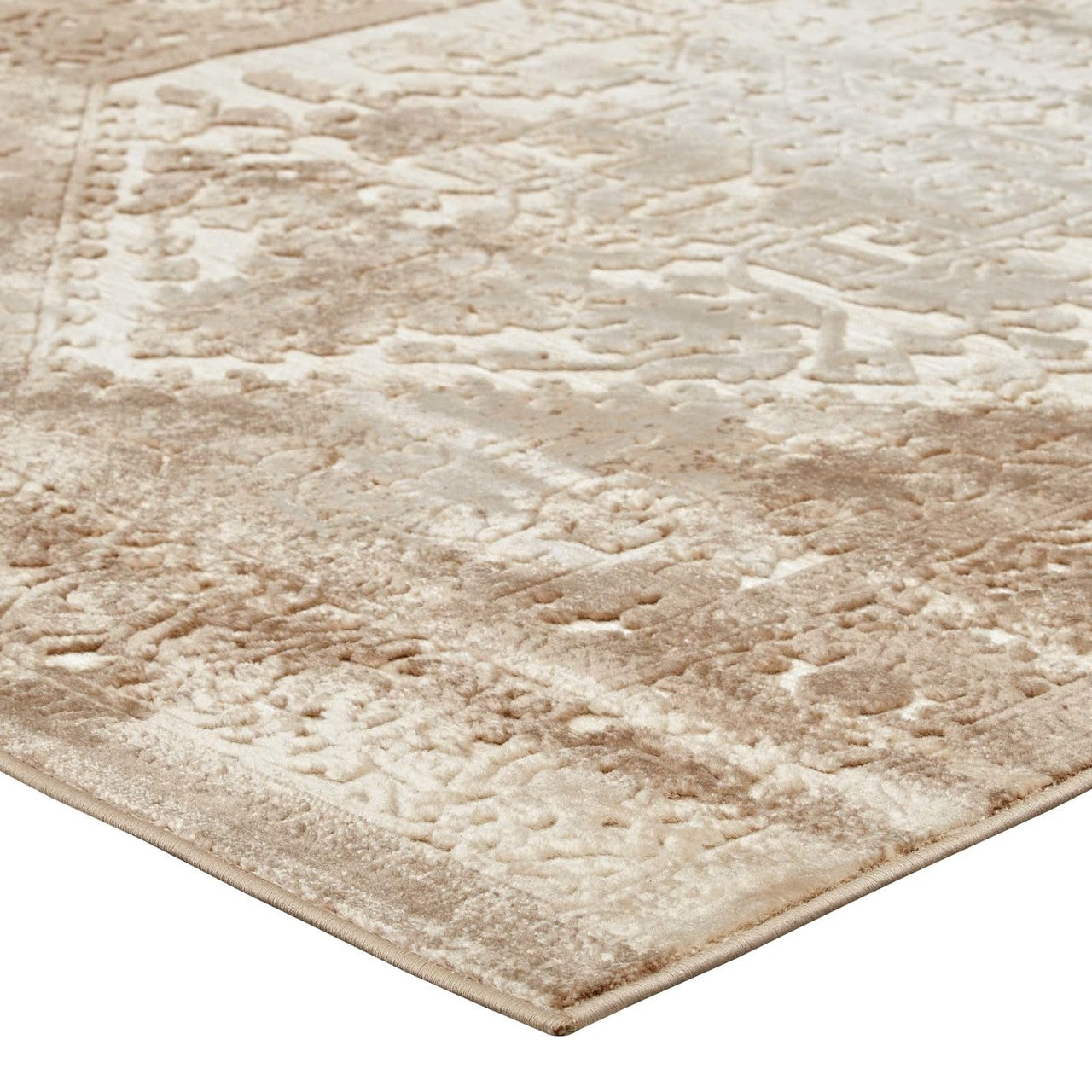 Rosina Distressed Persian Vintage Medallion 8x10 Area Rug, Fabric,  Brown Tan 14828