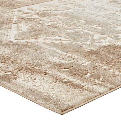 Rosina Distressed Persian Vintage Medallion 8x10 Area Rug, Fabric,  Brown Tan 14828