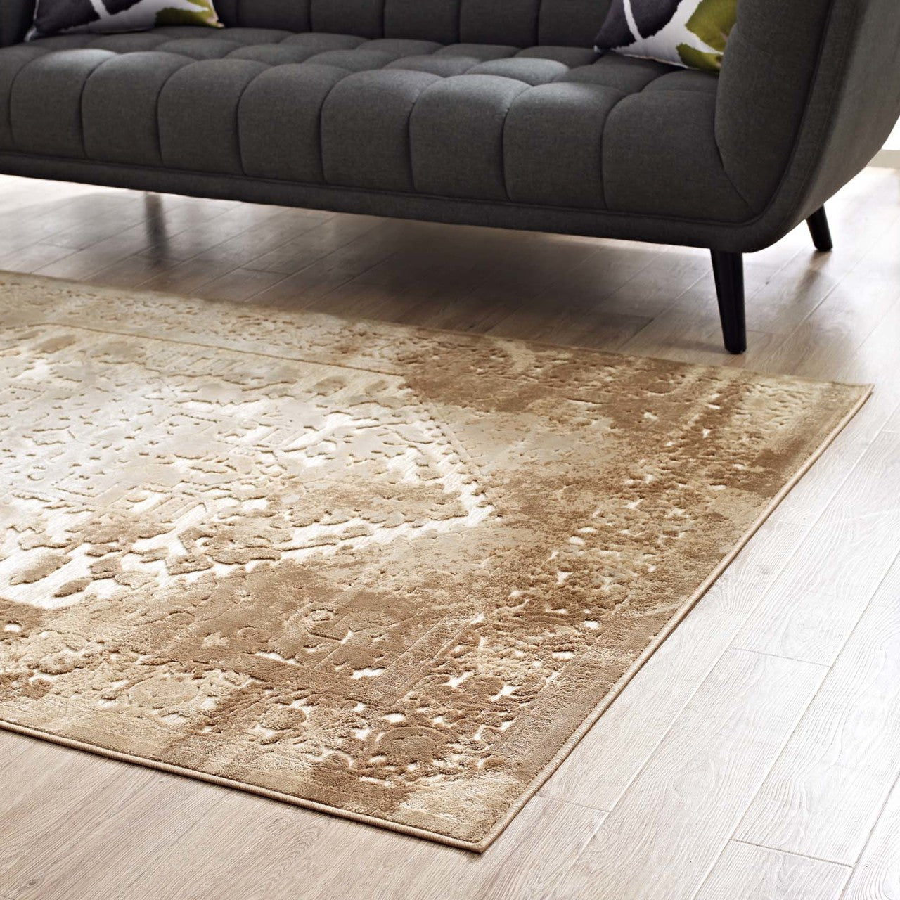 Rosina Distressed Persian Vintage Medallion 8x10 Area Rug, Fabric,  Brown Tan 14828