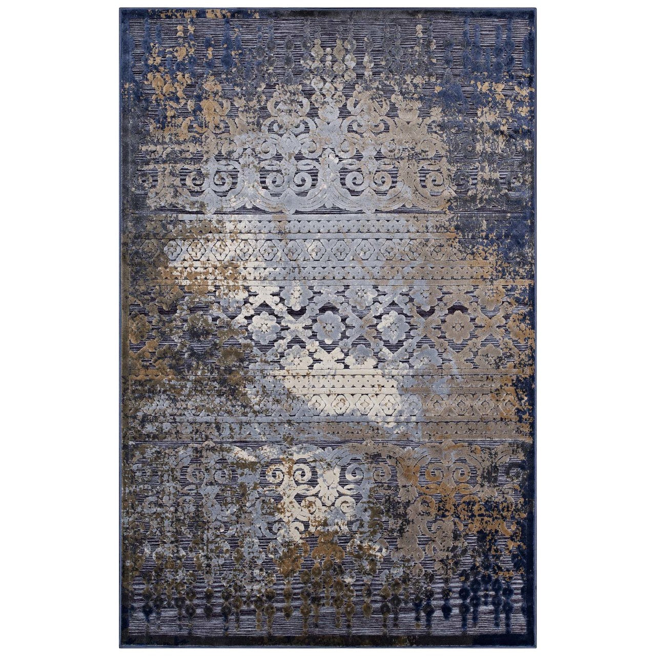 Kalene Distressed Vintage Turkish 5X8 Area Rug, Fabric,  Multi Blue 14835