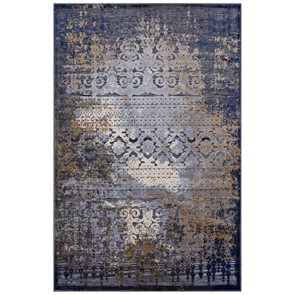 Kalene Distressed Vintage Turkish 5X8 Area Rug, Fabric,  Multi Blue 14835
