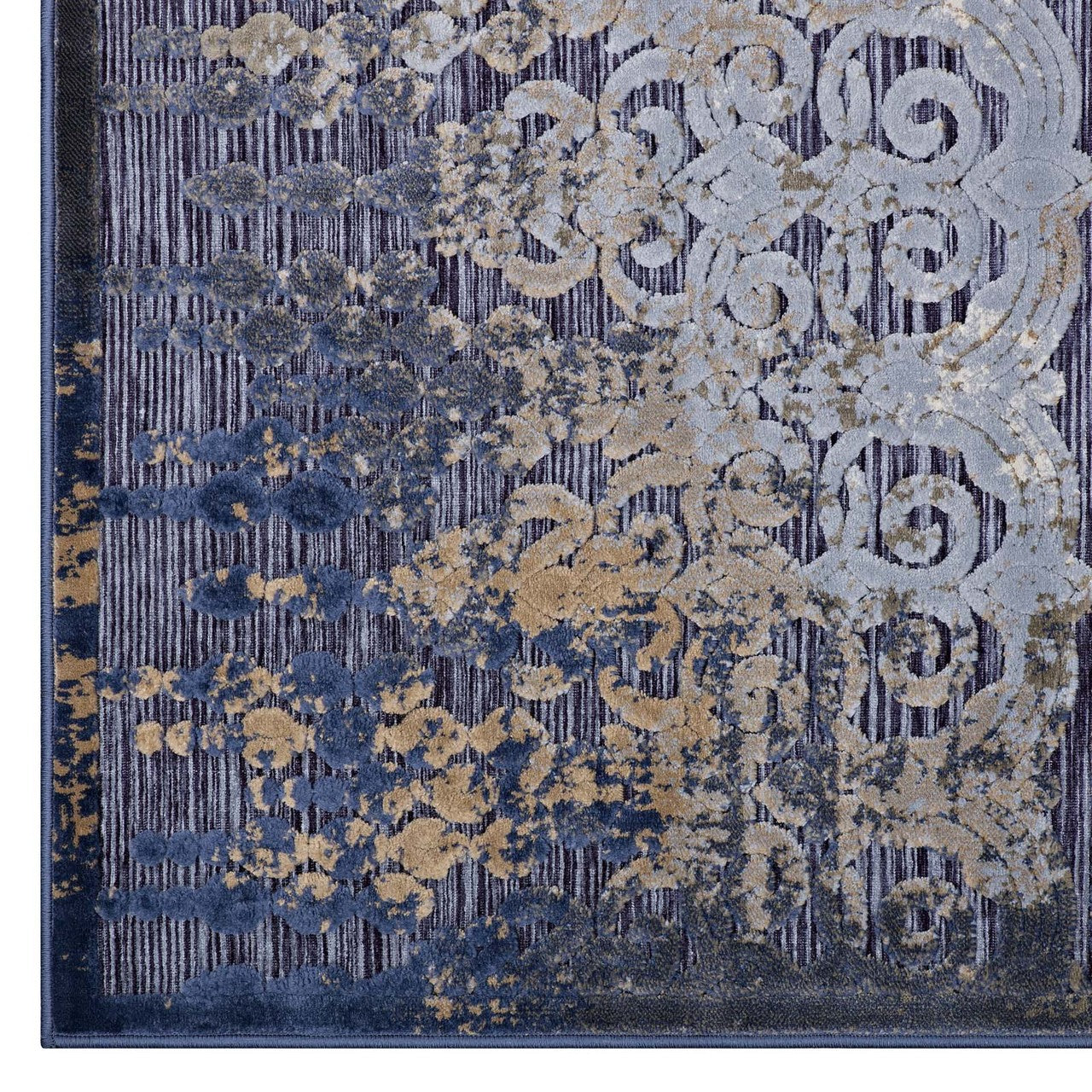 Kalene Distressed Vintage Turkish 5X8 Area Rug, Fabric,  Multi Blue 14835