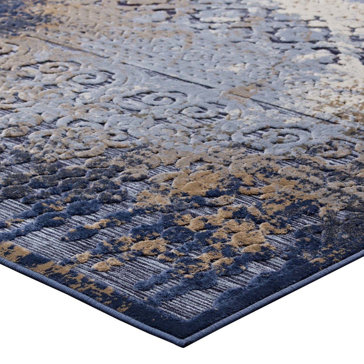 Kalene Distressed Vintage Turkish 5X8 Area Rug, Fabric,  Multi Blue 14835