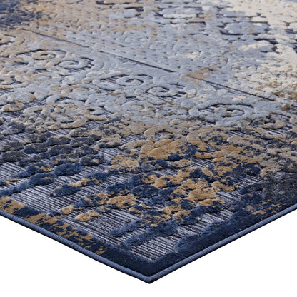 Kalene Distressed Vintage Turkish 5X8 Area Rug, Fabric,  Multi Blue 14835