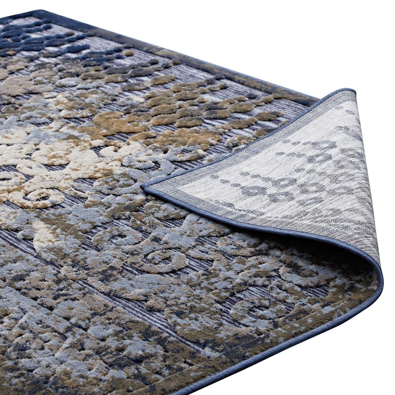 Kalene Distressed Vintage Turkish 5X8 Area Rug, Fabric,  Multi Blue 14835