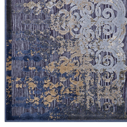 Kalene Distressed Vintage Turkish 8X10 Area Rug, Fabric,  Multi Blue 14836
