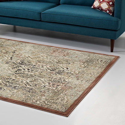 Hester Ornate Turkish 5x8 Vintage Area Rug, Fabric,  Brown Tan 14839