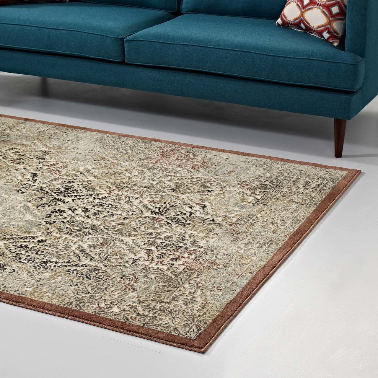 Hester Ornate Turkish 8x10 Vintage Area Rug, Fabric,  Brown Tan 14840