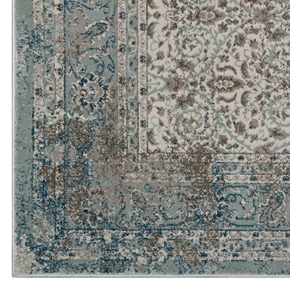 Dilys Distressed Vintage Floral Lattice 5x8 Area Rug, Fabric,  Multi Beige 14845