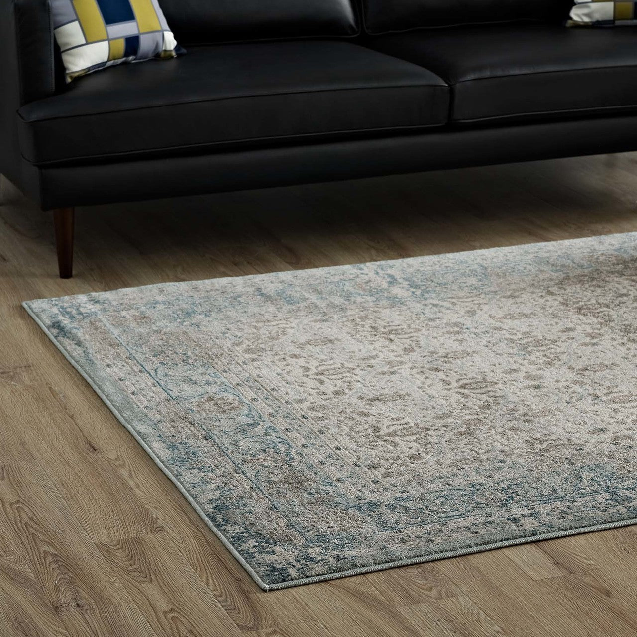 Dilys Distressed Vintage Floral Lattice 5x8 Area Rug, Fabric,  Multi Beige 14845