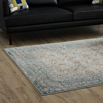 Dilys Distressed Vintage Floral Lattice 5x8 Area Rug, Fabric,  Multi Beige 14845