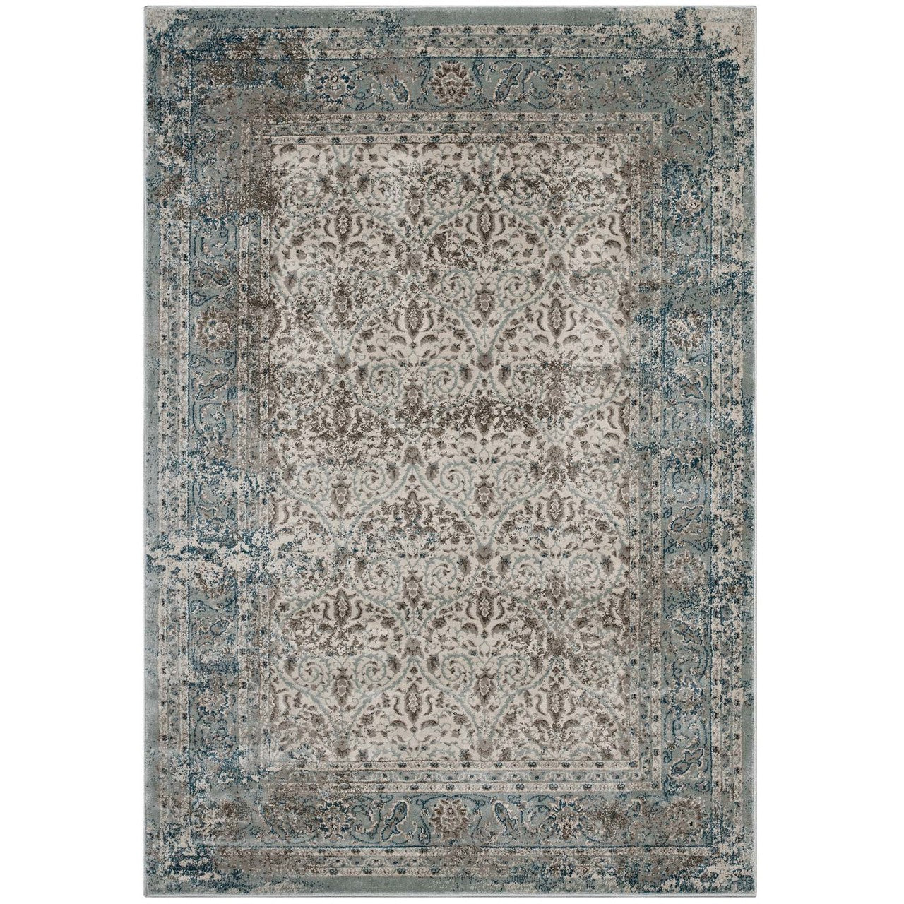 Dilys Distressed Vintage Floral Lattice 8x10 Area Rug, Fabric,  Multi Beige 14846