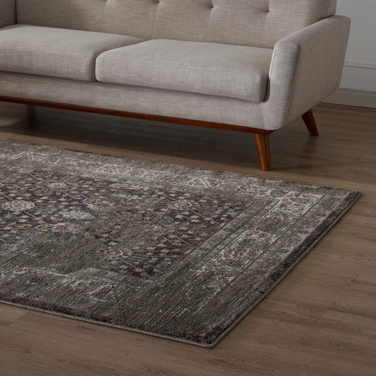 Berit Distressed Vintage Floral Lattice 5x8 Area Rug, Fabric,  Multi Brown 14847