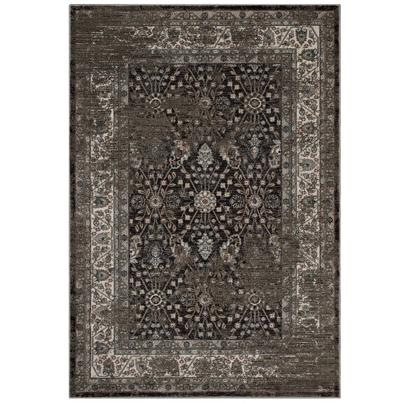 Berit Distressed Vintage Floral Lattice 8x10 Area Rug, Fabric,  Multi Brown 14848