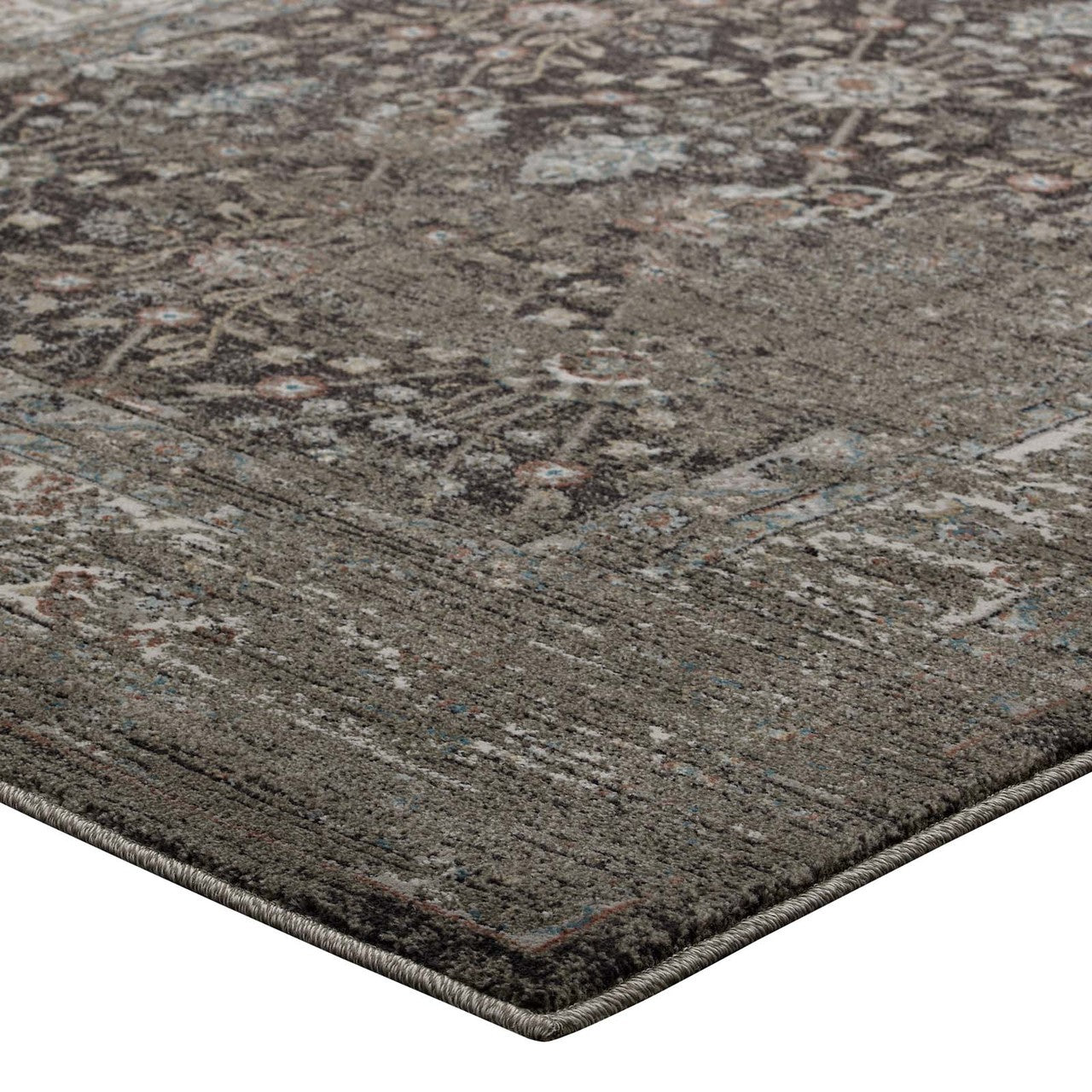Berit Distressed Vintage Floral Lattice 8x10 Area Rug, Fabric,  Multi Brown 14848