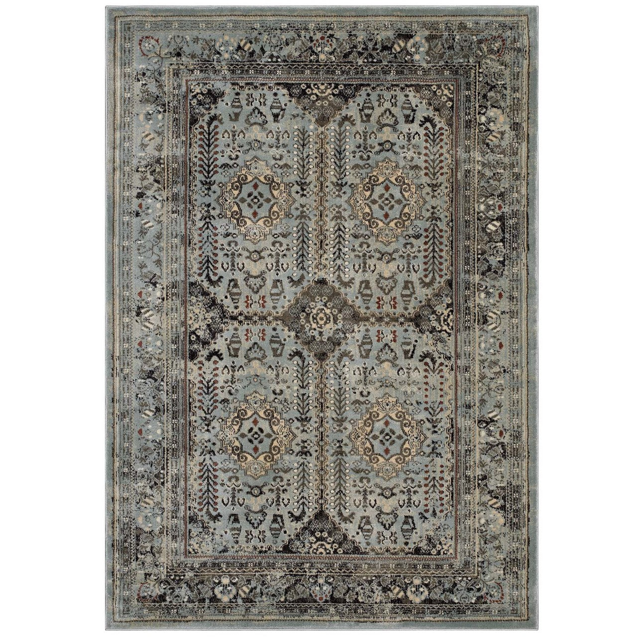 Enye Distressed Vintage Floral Lattice 5x8 Area Rug, Fabric,  Multi Brown 14849