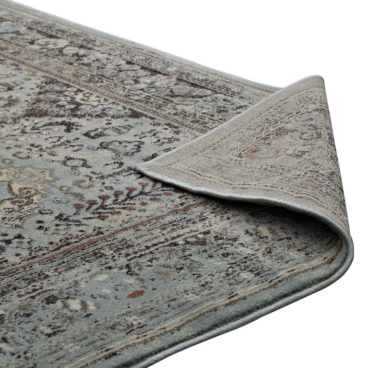 Enye Distressed Vintage Floral Lattice 5x8 Area Rug, Fabric,  Multi Brown 14849
