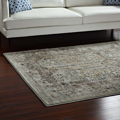 Enye Distressed Vintage Floral Lattice 5x8 Area Rug, Fabric,  Multi Brown 14849