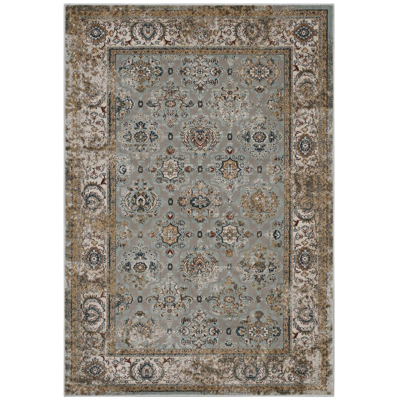 Hisa Distressed Vintage Floral Lattice 5x8 Area Rug, Fabric,  Multi Brown 14851