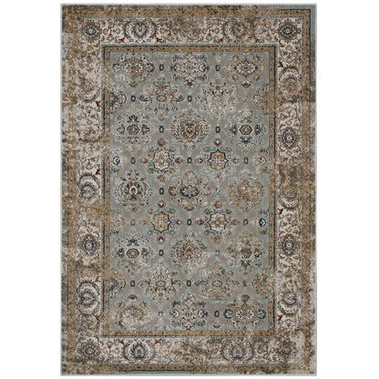 Hisa Distressed Vintage Floral Lattice 5x8 Area Rug, Fabric,  Multi Brown 14851