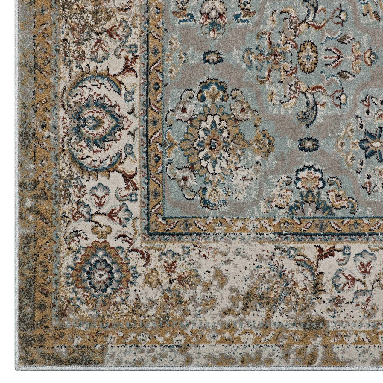 Hisa Distressed Vintage Floral Lattice 5x8 Area Rug, Fabric,  Multi Brown 14851
