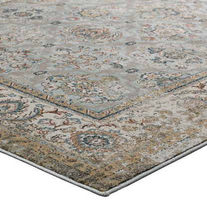 Hisa Distressed Vintage Floral Lattice 5x8 Area Rug, Fabric,  Multi Brown 14851