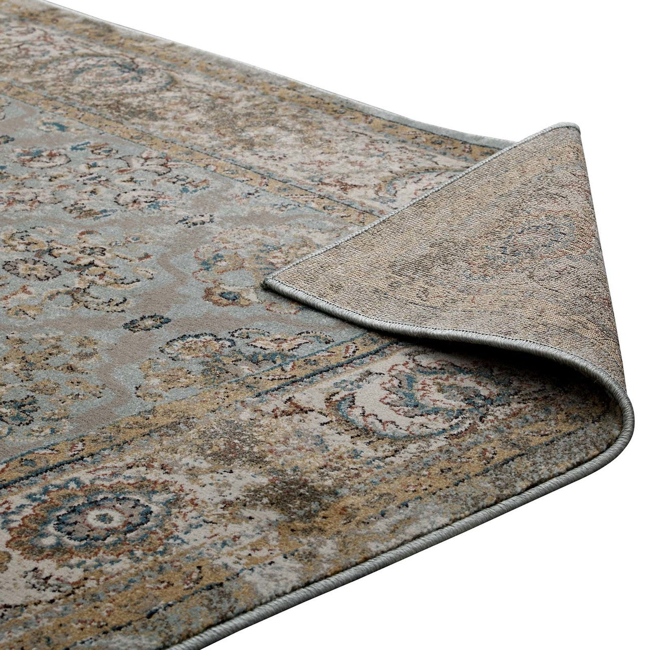 Hisa Distressed Vintage Floral Lattice 5x8 Area Rug, Fabric,  Multi Brown 14851