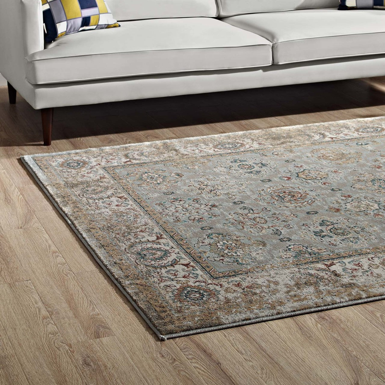 Hisa Distressed Vintage Floral Lattice 5x8 Area Rug, Fabric,  Multi Brown 14851